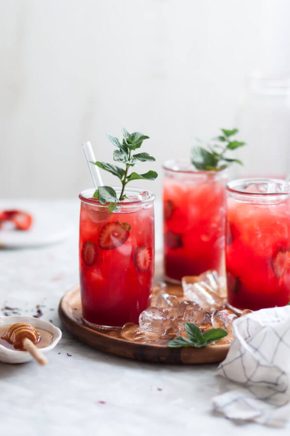Vegan Strawberry Mint Hibiscus Iced Tea