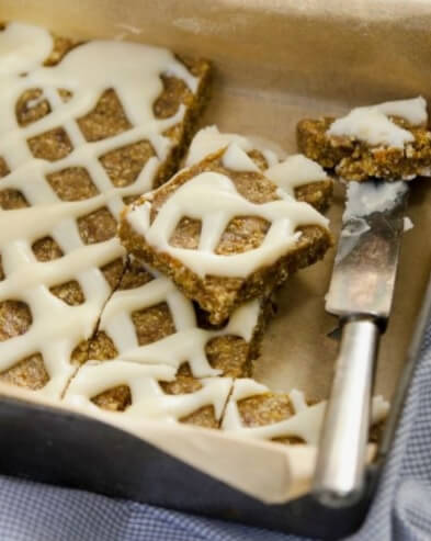 Pumpkin Spice Bars with Maple Frosting (gluten-, oil-free)