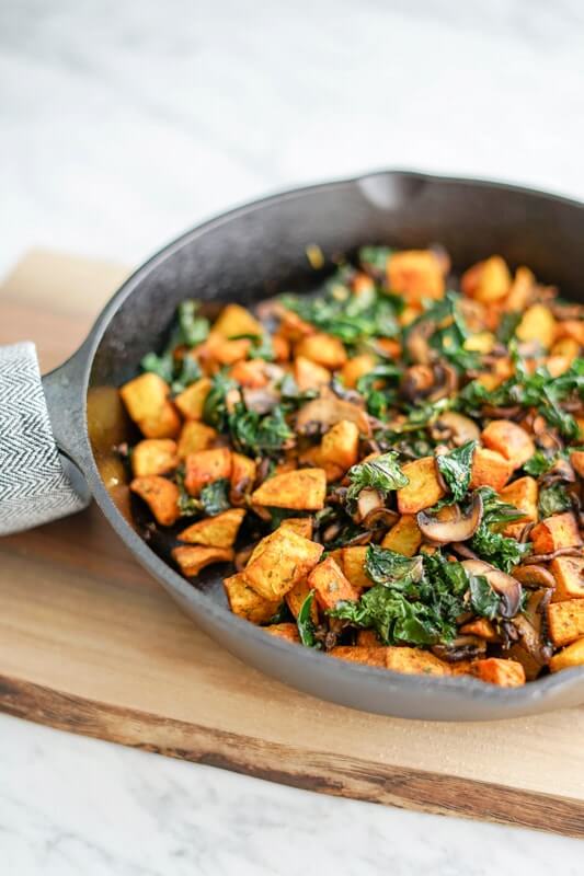 Vegan Potato, Mushroom and Kale Hash Skillet