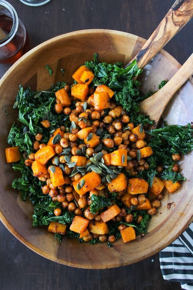 Vegan Roasted Butternut Squash Salad and Spicy Kale