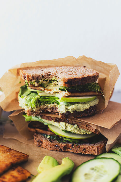 Vegan Green Sandwiches with Maple & Soy Crispy Tofu
