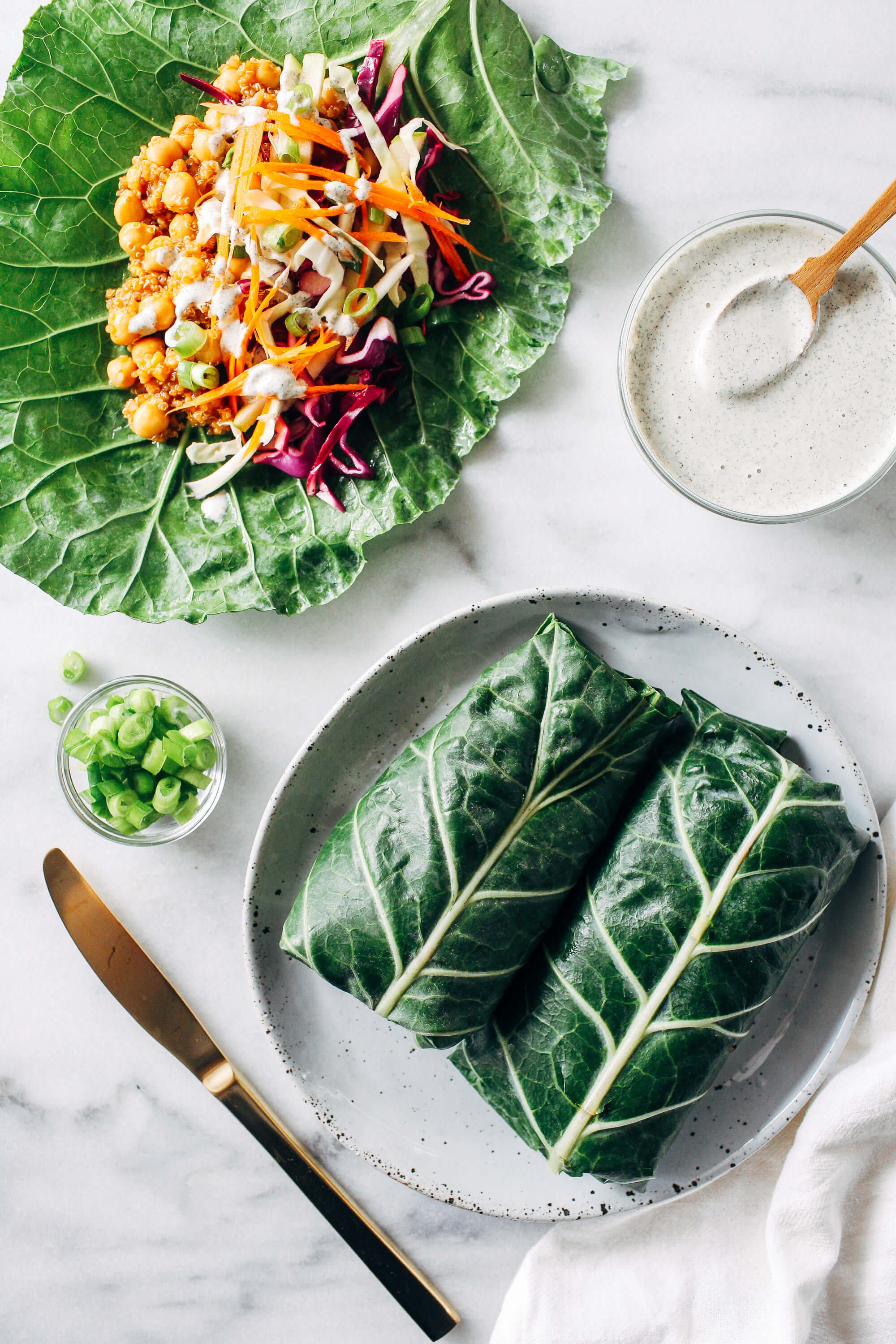 BBQ Chickpea Collard Wraps with Ranch Dressing