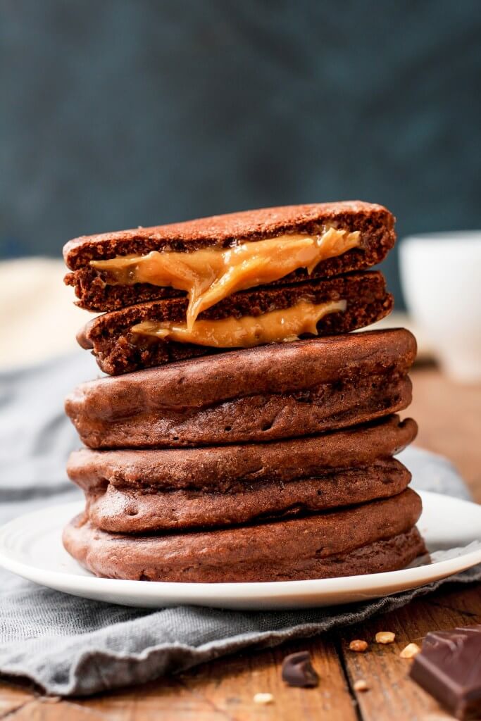 Vegan Healthy Salted Caramel Chocolate Pancakes (gluten-free)
