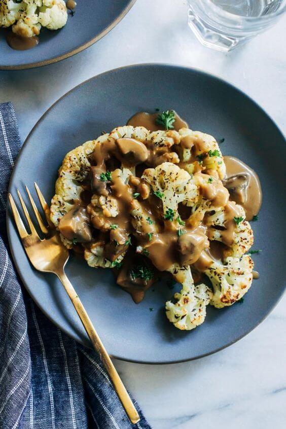 Vegan Cauliflower Steaks with Mushroom Gravy