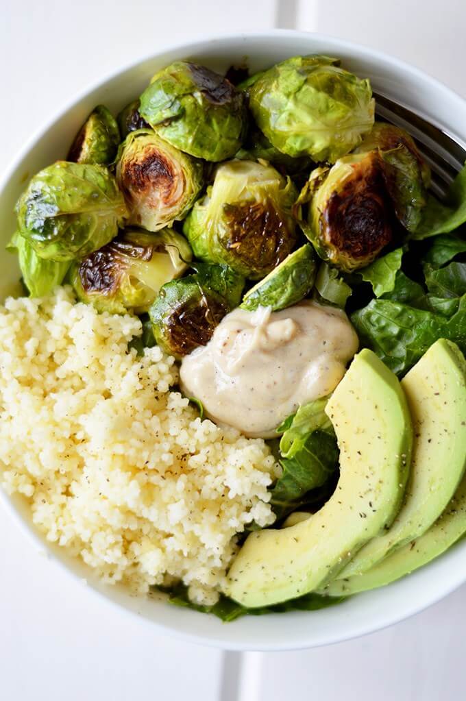 Vegan Roasted Brussels Sprouts and Couscous Bowl