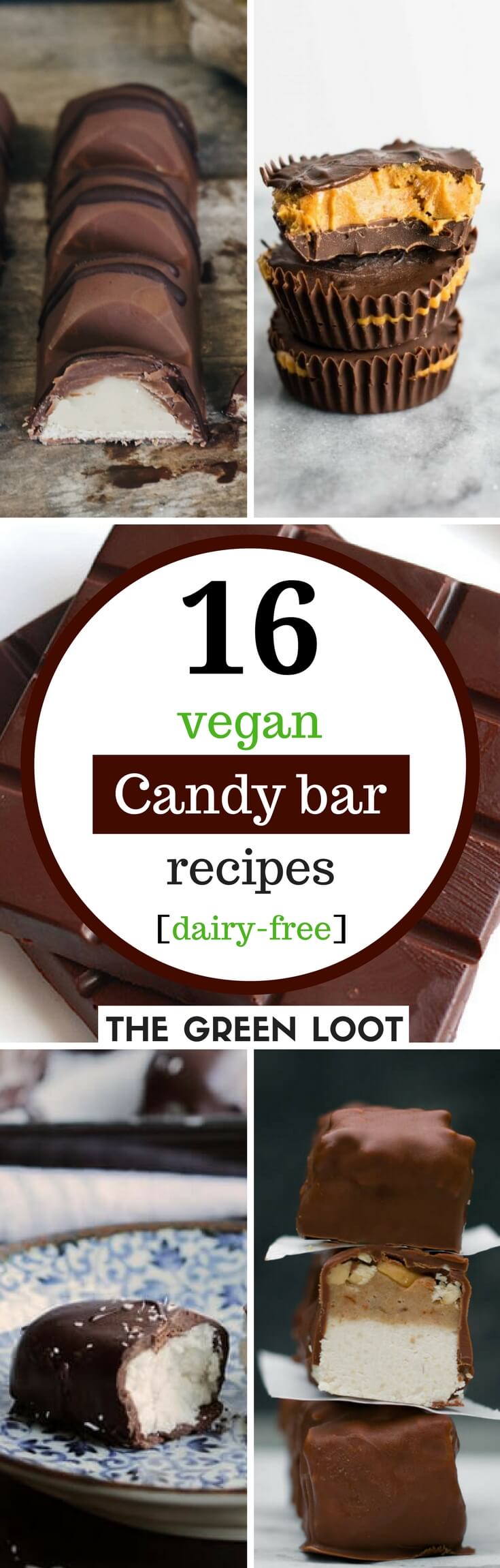 Vegan Chocolate Bar Recipes that are dairy-free and homemade so you can enjoy your favorite candy bars in a healthier form. These DIY vegan recipes for Twix, Almond Joy, Snickers...etc. taste like the real deal. Except, these sweet treats aren't full of unhealthy dairy, eggs and artificial ingredients. | The Green Loot #vegan #candybar
