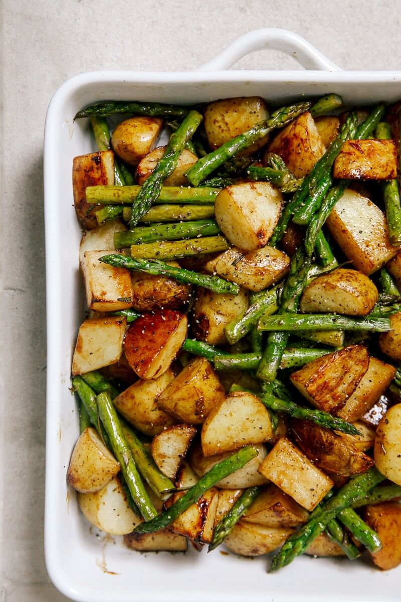 Vegan Balsamic Roasted New Potatoes with Asparagus