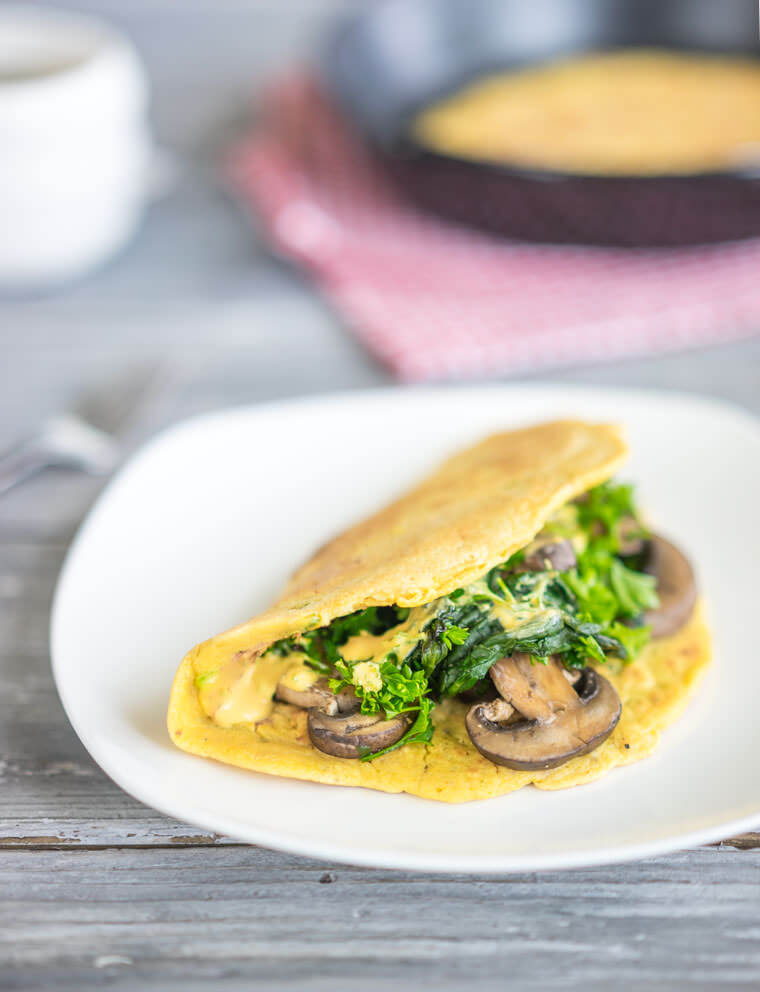 Vegan Cheesy Chickpea Omelets with Spinach