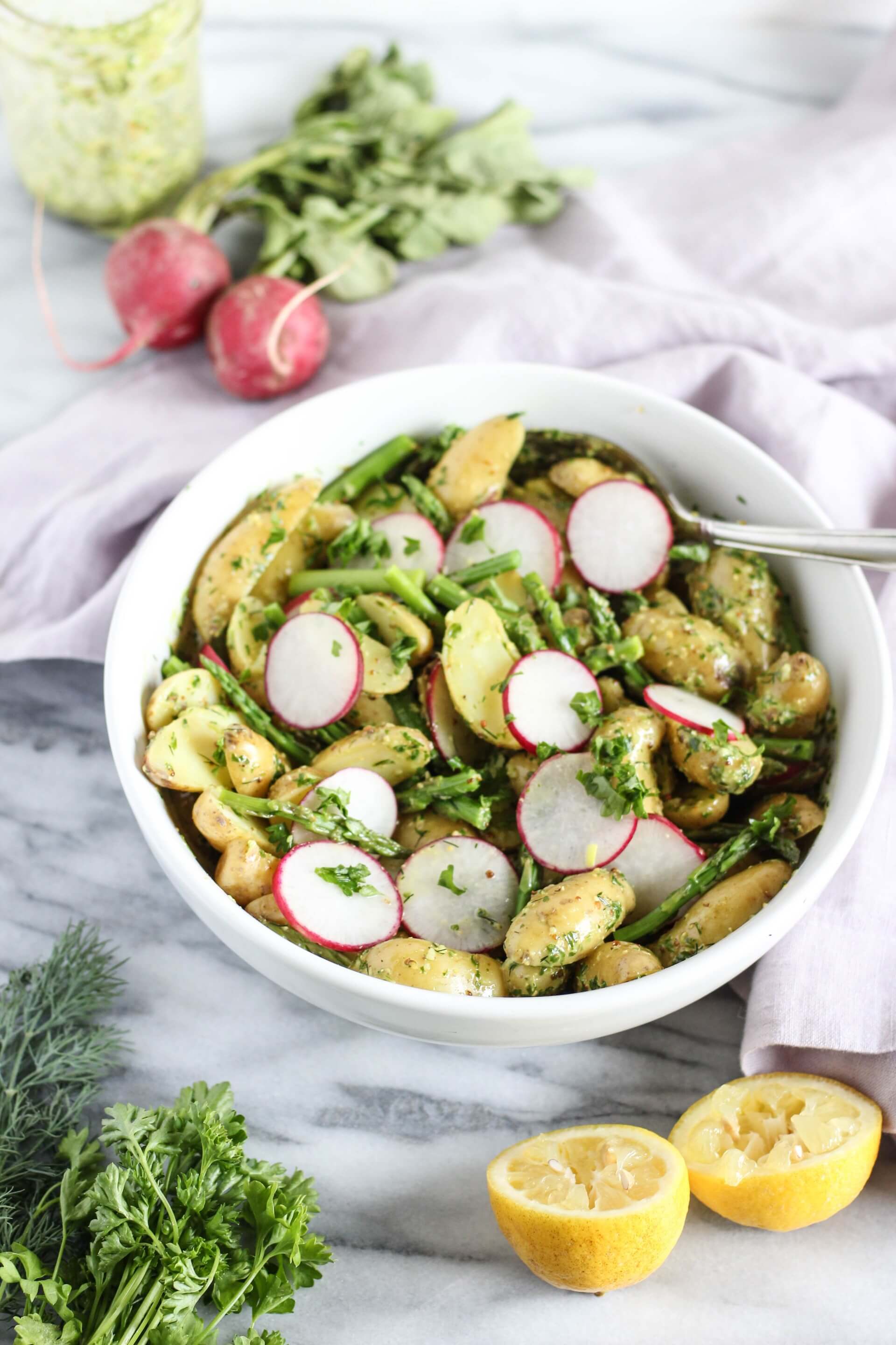 Vegan Herby Potato Salad with Asparagus and Radish