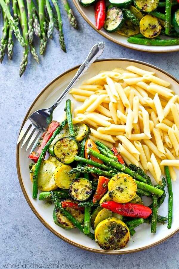 Vegan Summer Pesto Grilled Vegetables with Penne