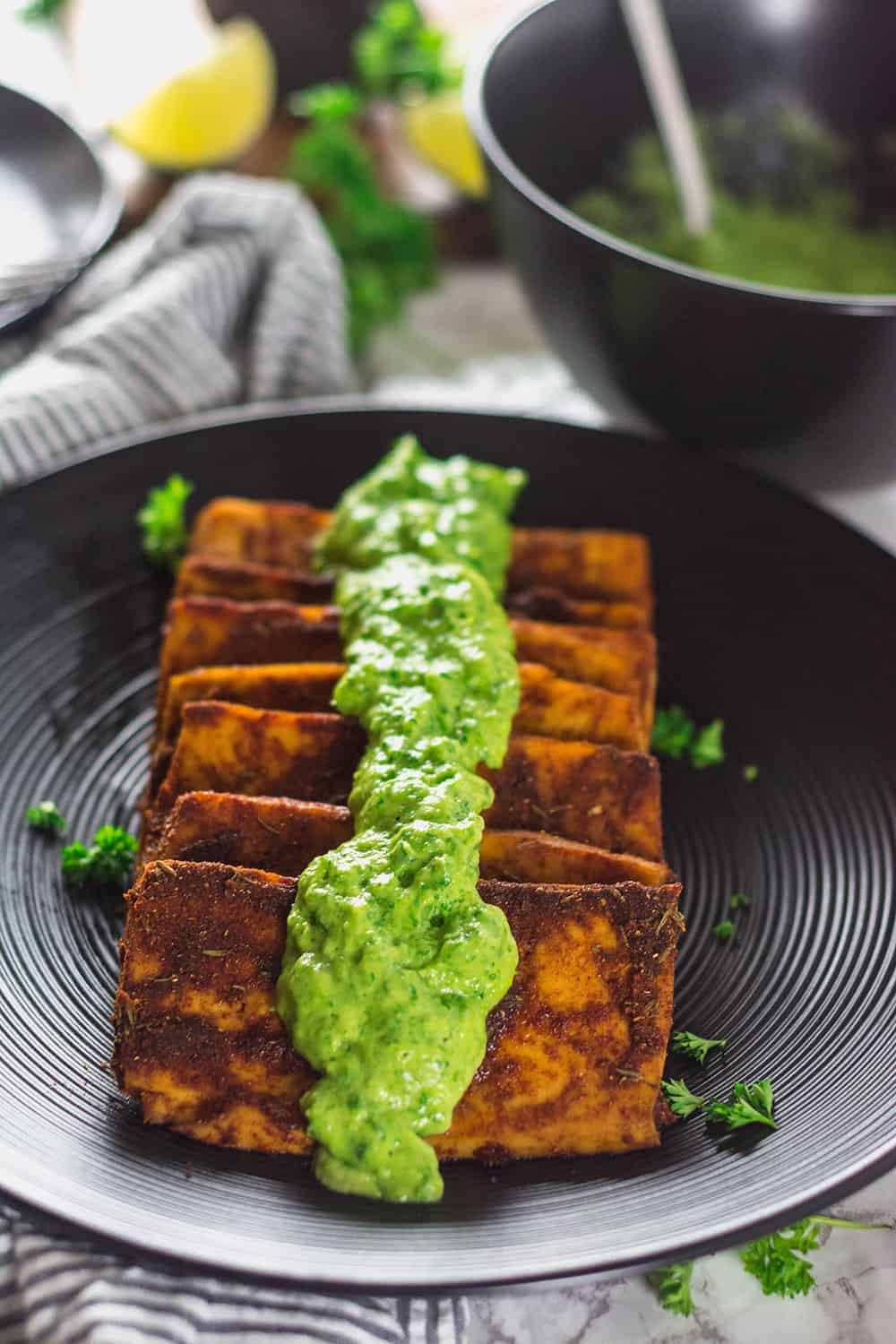 Vegan Tofu Steaks With Avocado Chimichurri