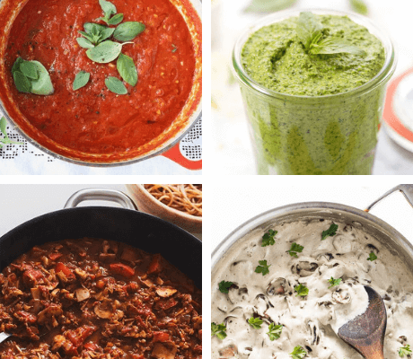 These healthy and plant-based Vegan Pasta Sauce Recipes you can make in 20 minutes or less, when those serious pasta cravings kick in. | The Green Loot #vegan #veganrecipes #healthyeating #plantbased #dairyfree