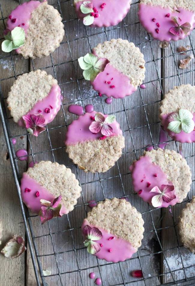 Chestnut Christmas Cookies Dipped in Pomegranate Glaze