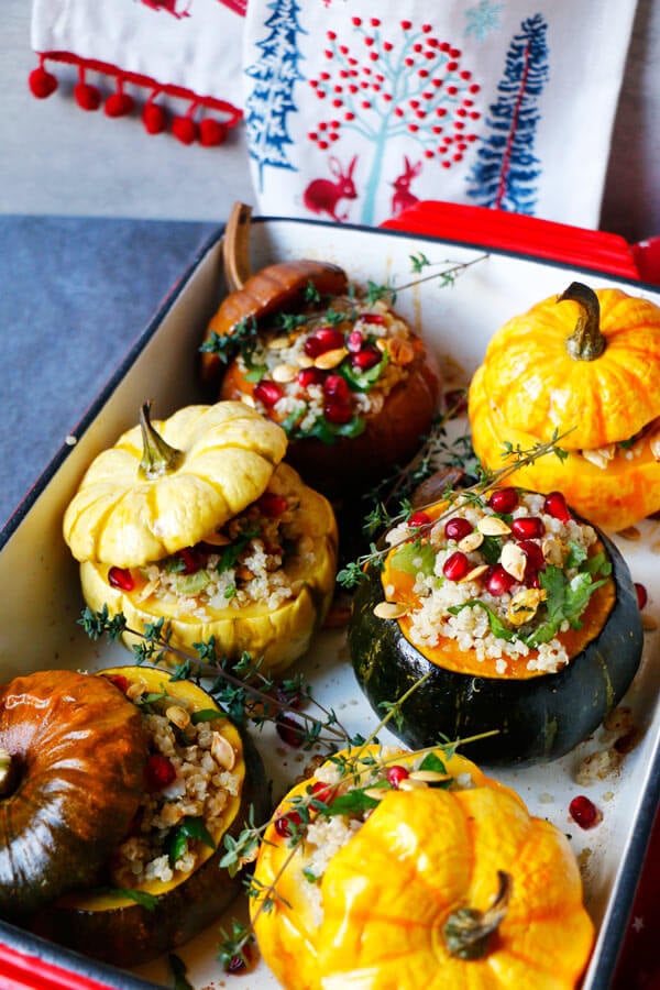 Quinoa Stuffed Squash with Walnuts and Pomegranate