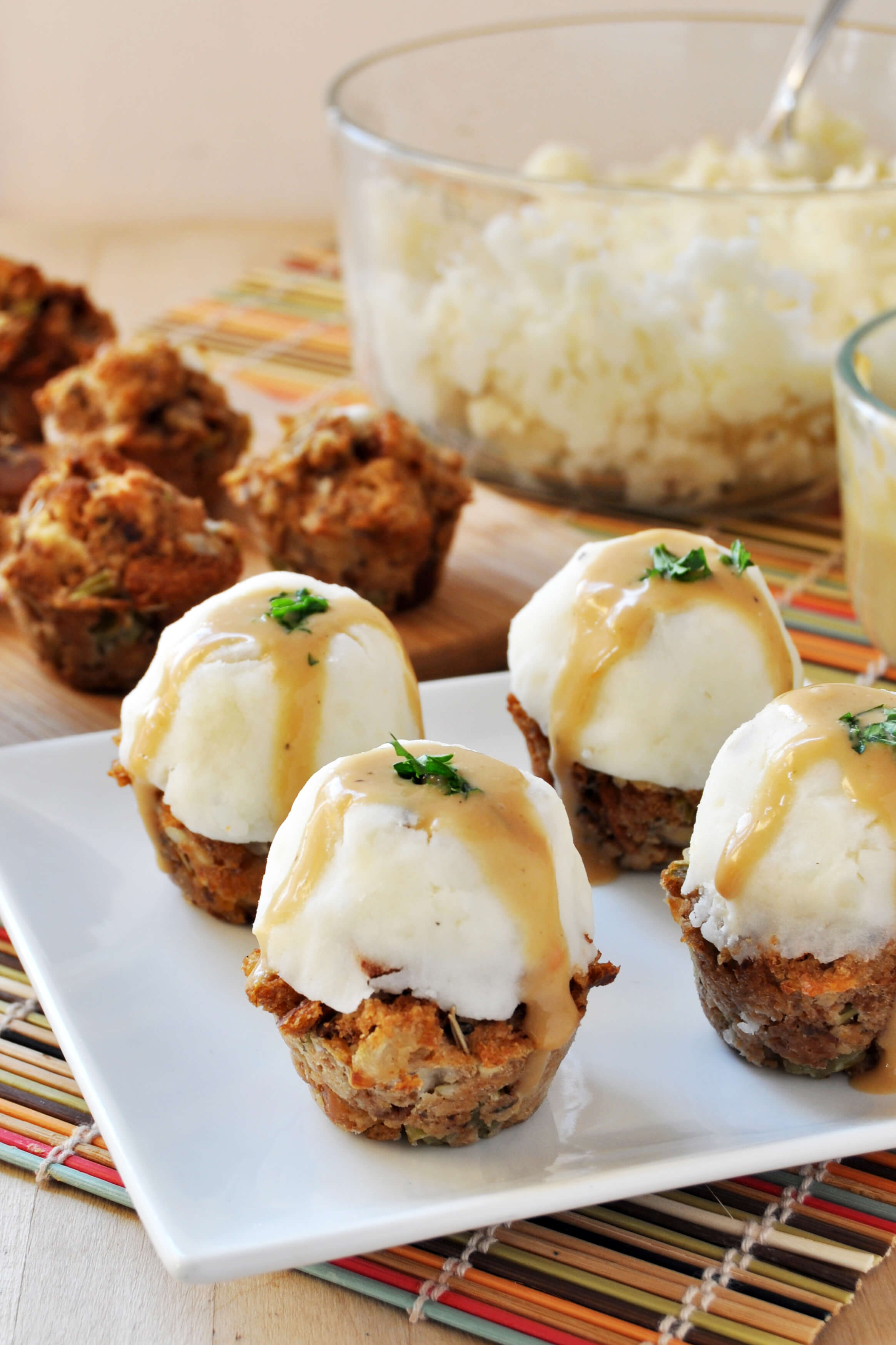 Stuffing-Muffins with Mashed Potatoes and Gravy