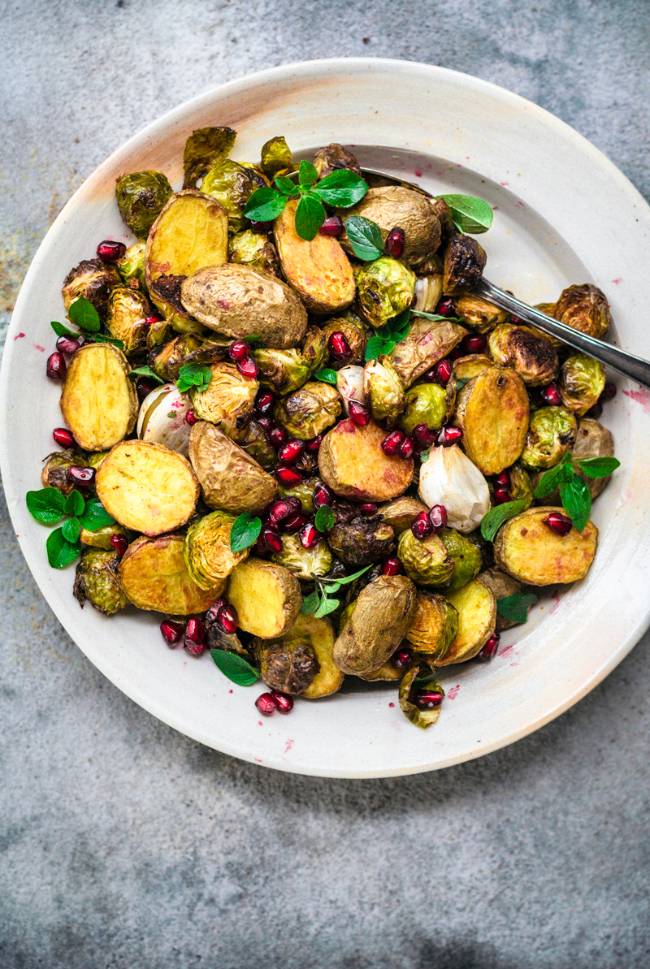 Spicy Roasted New Potatoes and Brussels Sprouts