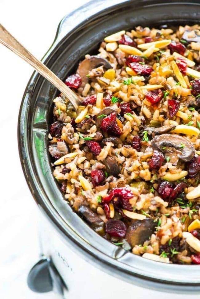 Crockpot Stuffing with Wild Rice and Cranberries