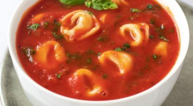 Vegan Tomato Basil Soup with Tortellini