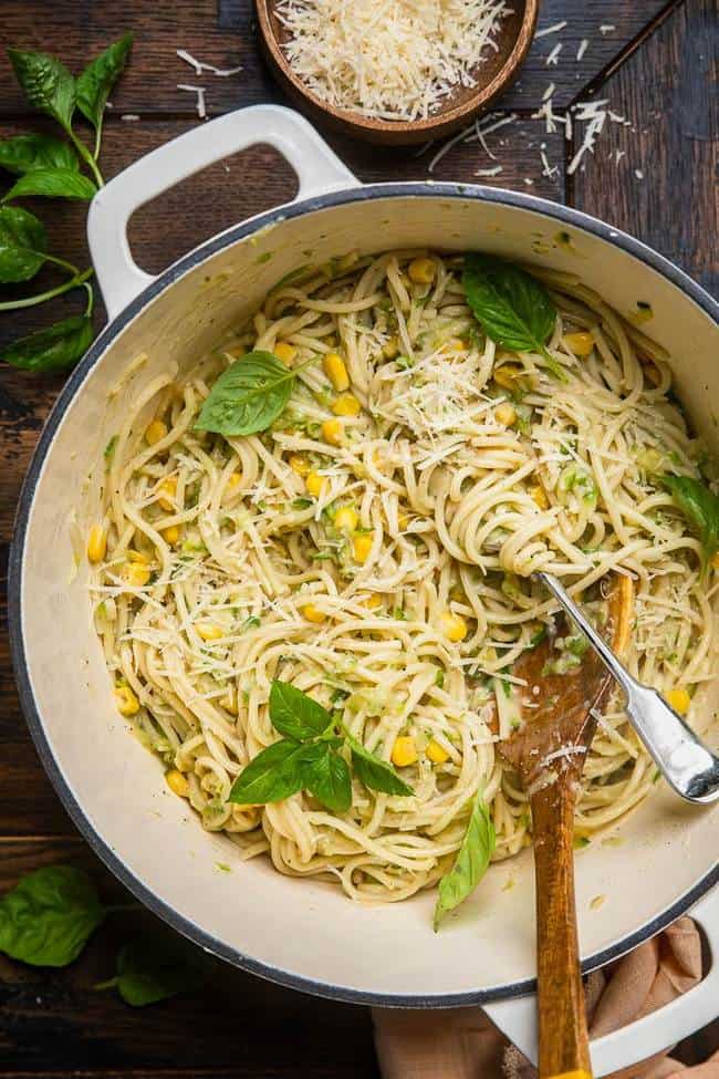 Creamy Zucchini Pasta with Sweet Corn