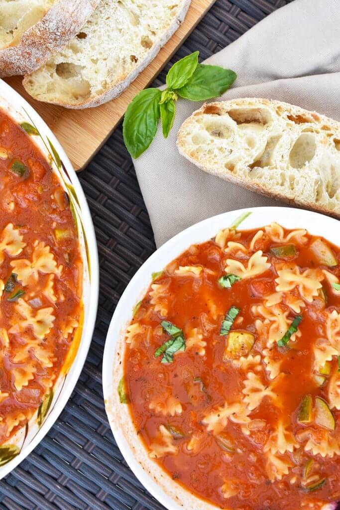 Vegan Tomato, Pasta & Zucchini Soup