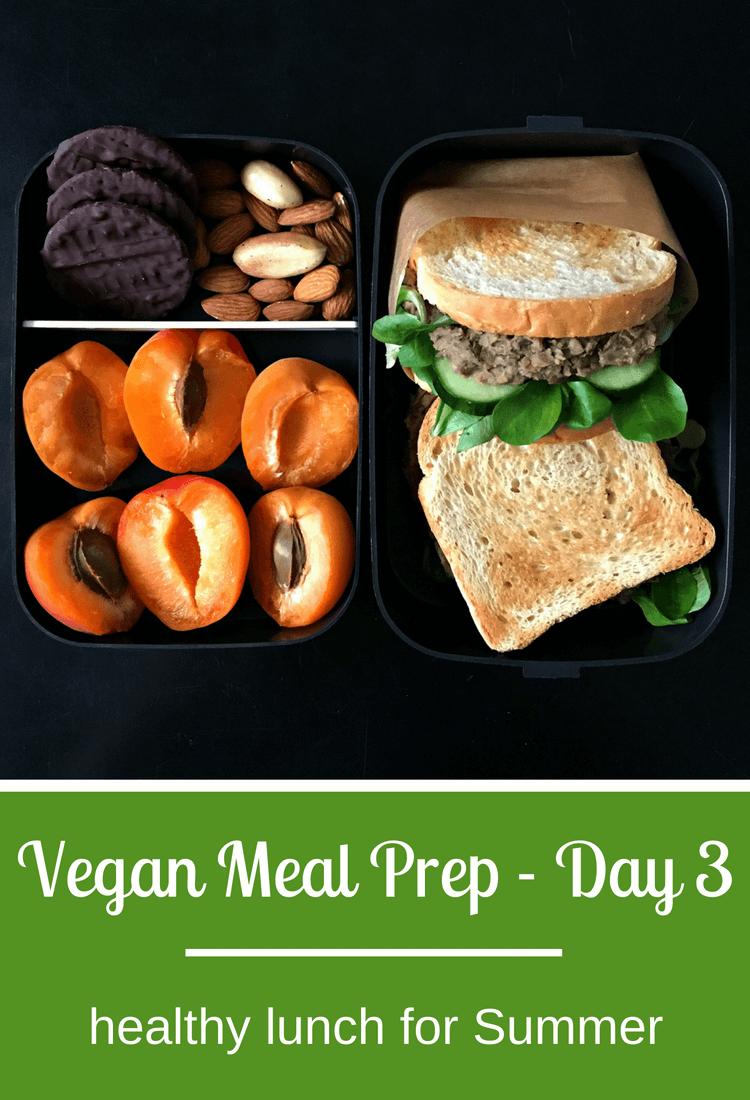 4-Day Vegan Meal Prep for Summer (Quick & Easy) - Click to see the recipes and tips! - Apricots, almonds, lentil "tuna" salad sandwich | The Green Loot #vegan