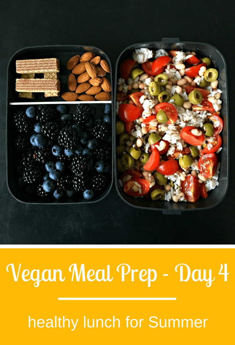 4-Day Vegan Meal Prep for Summer (Quick & Easy) - Click to see the recipes and tips! - PB wafers, almonds, blueberries, blackberries, white bean rice salad | The Green Loot #vegan