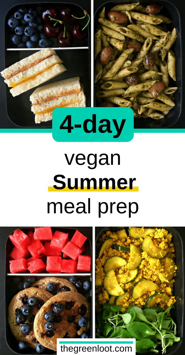 4-Day Vegan Meal Prep for Summer (Quick, Easy) - for those hot Summer days when you don't want to spend hours in the kitchen. Super easy to make, each bento box is ready in under 15-20 minutes. Pack your fridge with juice summer fruits and veggies, then get to meal prepping! ;-) | The Green Loot #vegan