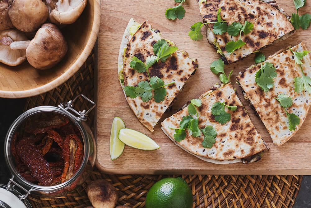 Vegan Black Bean Avocado Quesadillas with Grilled Shiitake