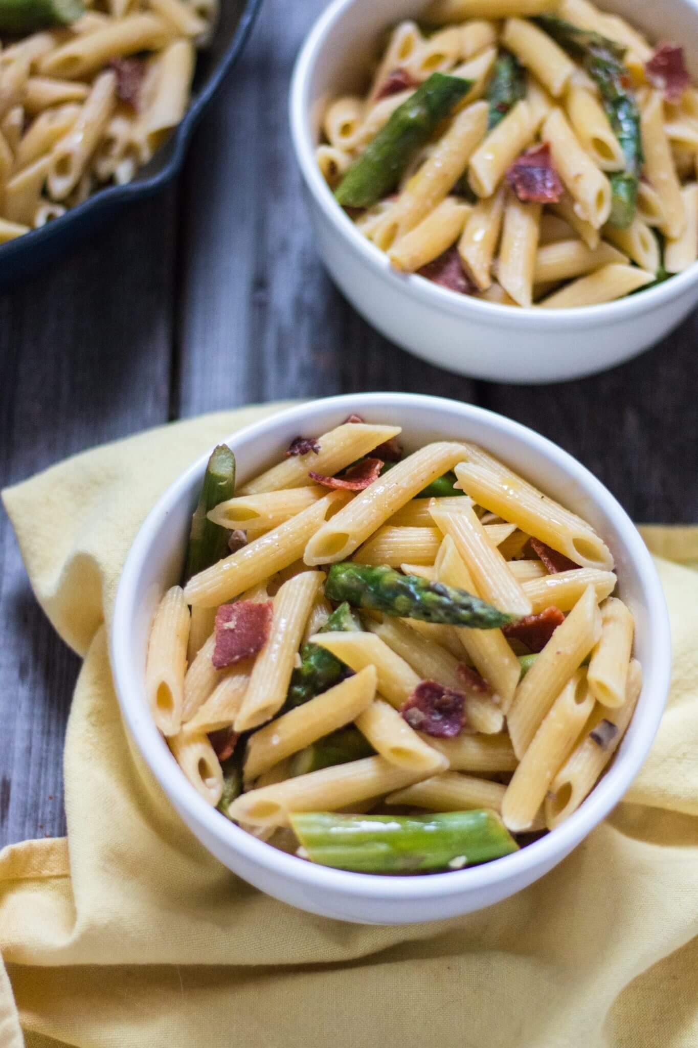 Pasta with Asparagus, Mushrooms and “Bacon”