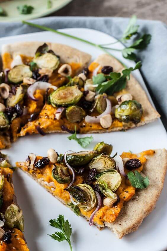 Butternut Squash Pizza with Maple-Glazed Brussels Sprouts