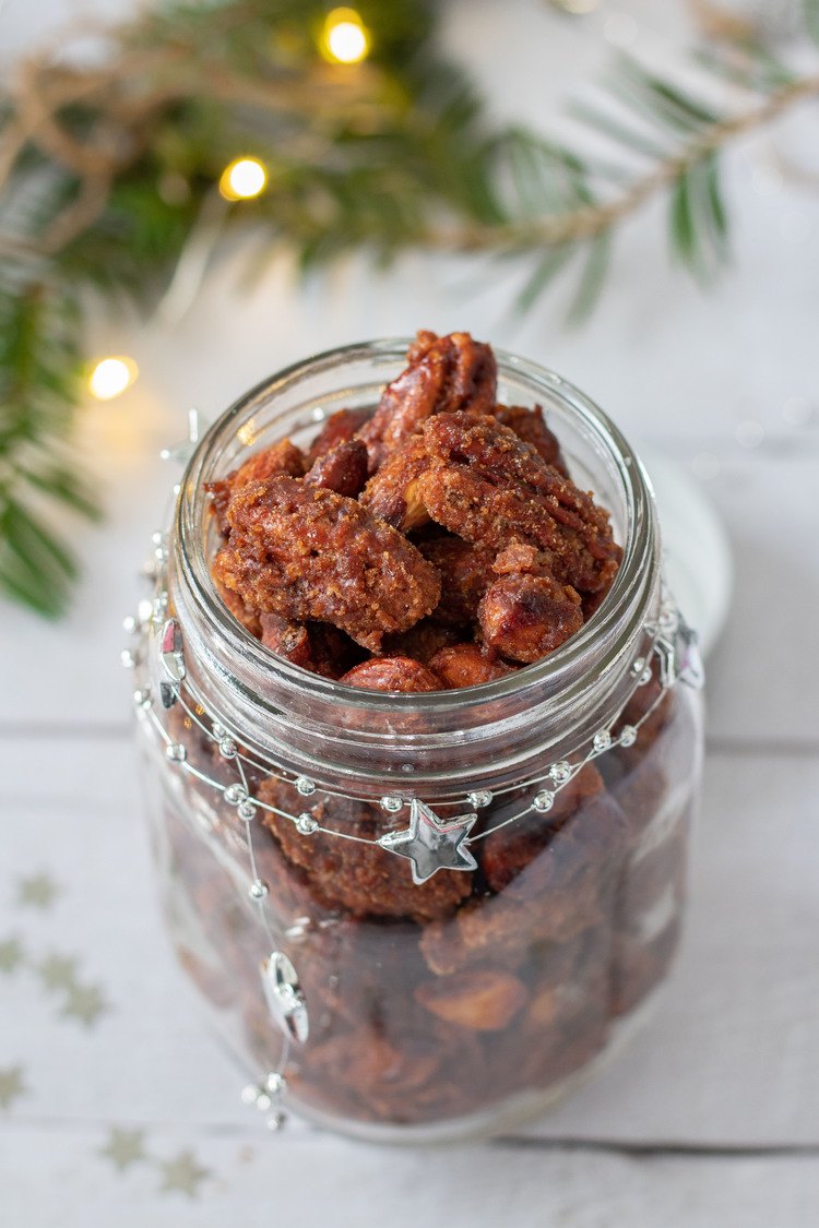 Gingerbread Candied Nuts in a jar from above