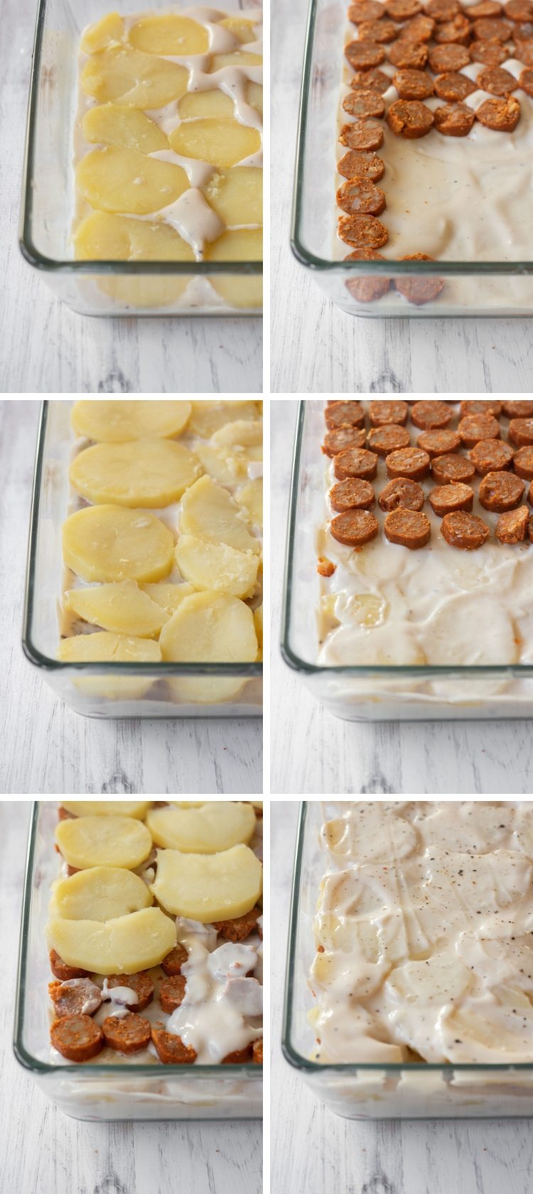 This Vegan Scalloped Potatoes is made with vegan sausages, making it the perfect comfort food dinner. You will only need 6 ingredients to make this creamy heaven! | The Green Loot #vegan #veganrecipes #dairyfree