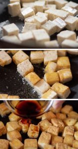 frying tofu cubes
