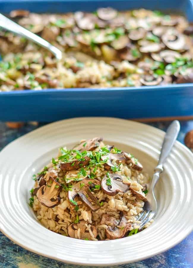 Oven Baked Mushroom Garlic Rice