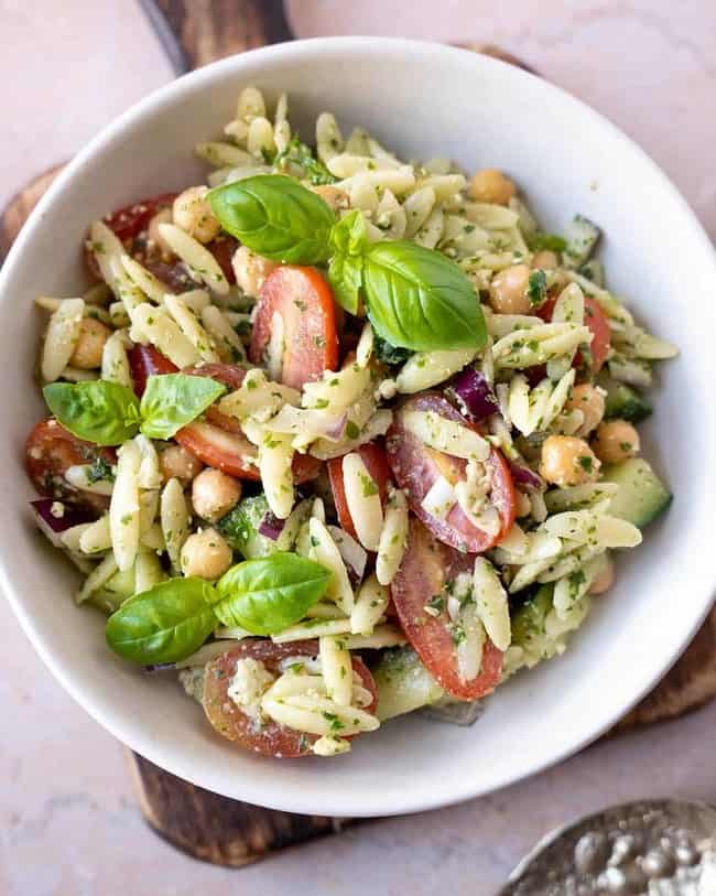 Pesto Orzo Chickpea Salad