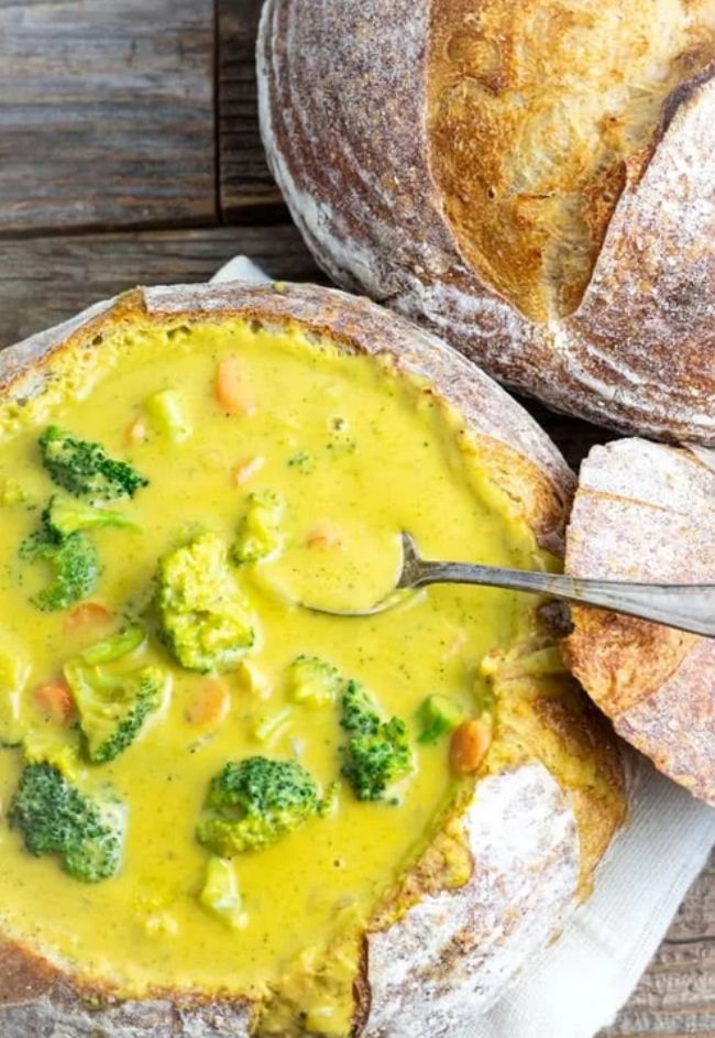 Broccoli Cheese Soup in Bread