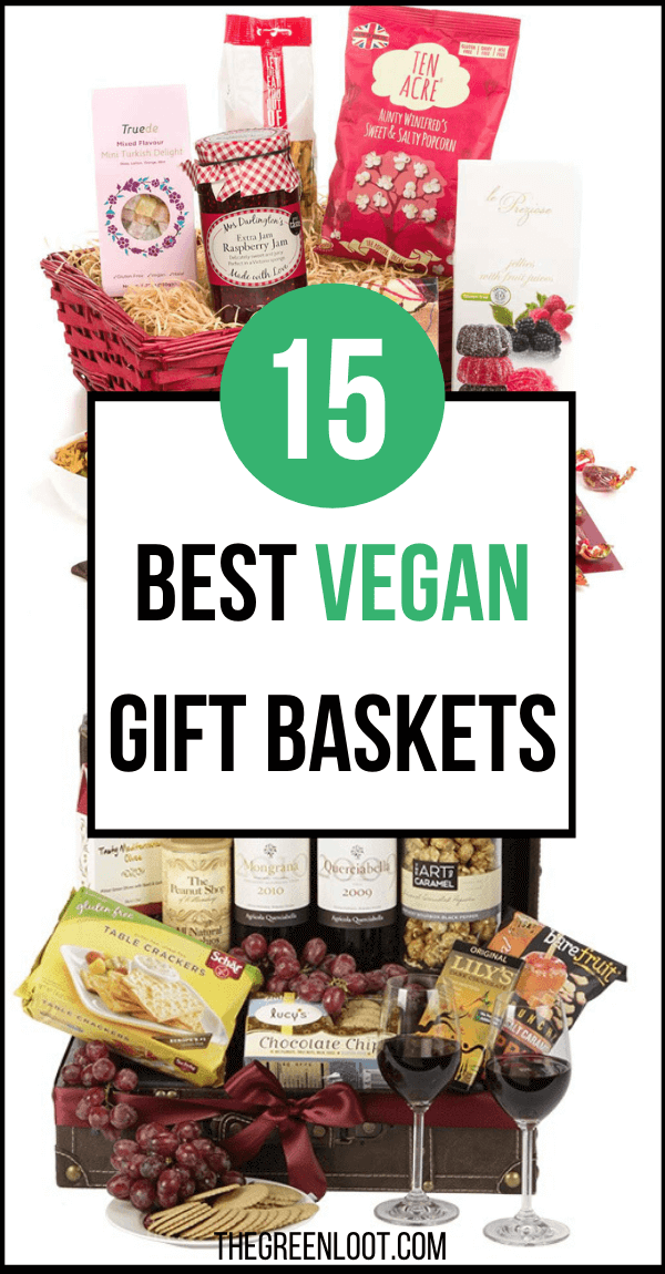 These vegan gift baskets are perfect to give your loved ones! Hampers with wine, chocolate, dried fruit, whole foods, snacks and more. | The Green Loot