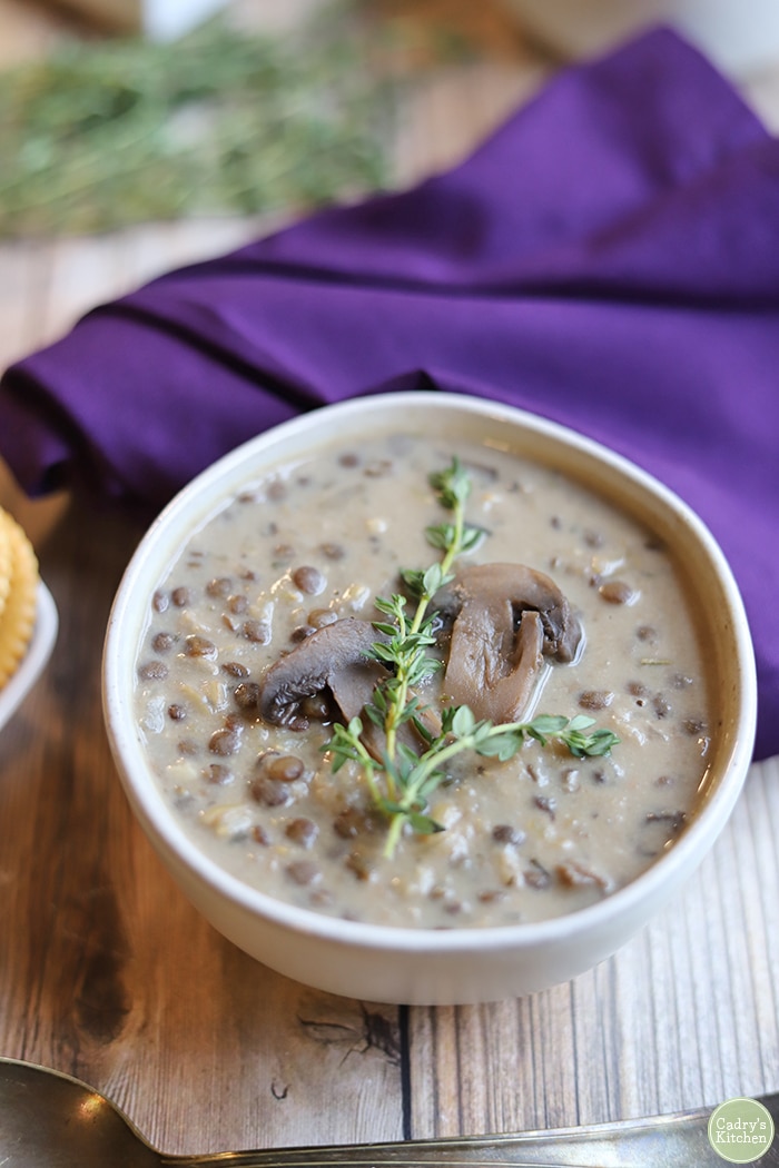 Creamy Mushroom Soup with Lentils and Brown Rice