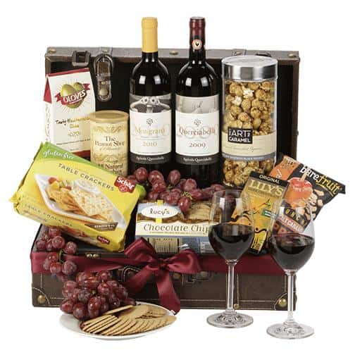 Vegan wine and food gift basket
