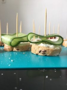 cucumber slice on baguette
