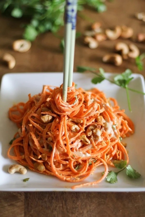 Carrot Noodles with Ginger Lime Peanut Sauce