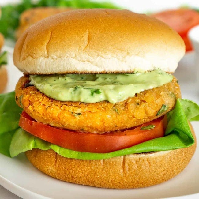 Lentil Burgers with Avocado Sauce