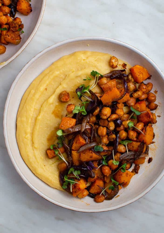 Butternut Squash and Chickpeas with Polenta