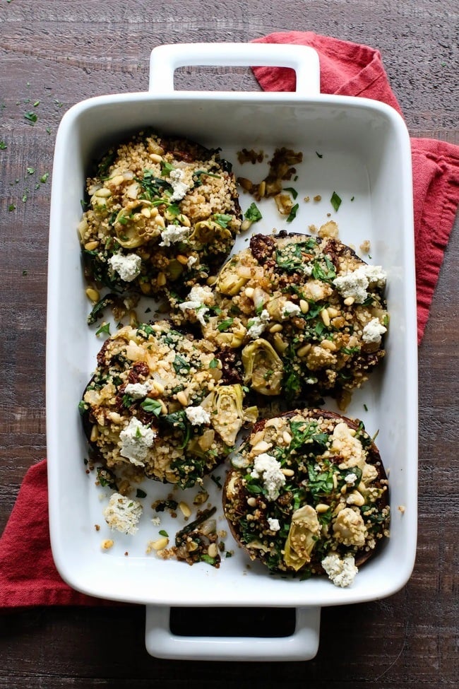 Spinach Artichoke Quinoa Stuffed Mushrooms