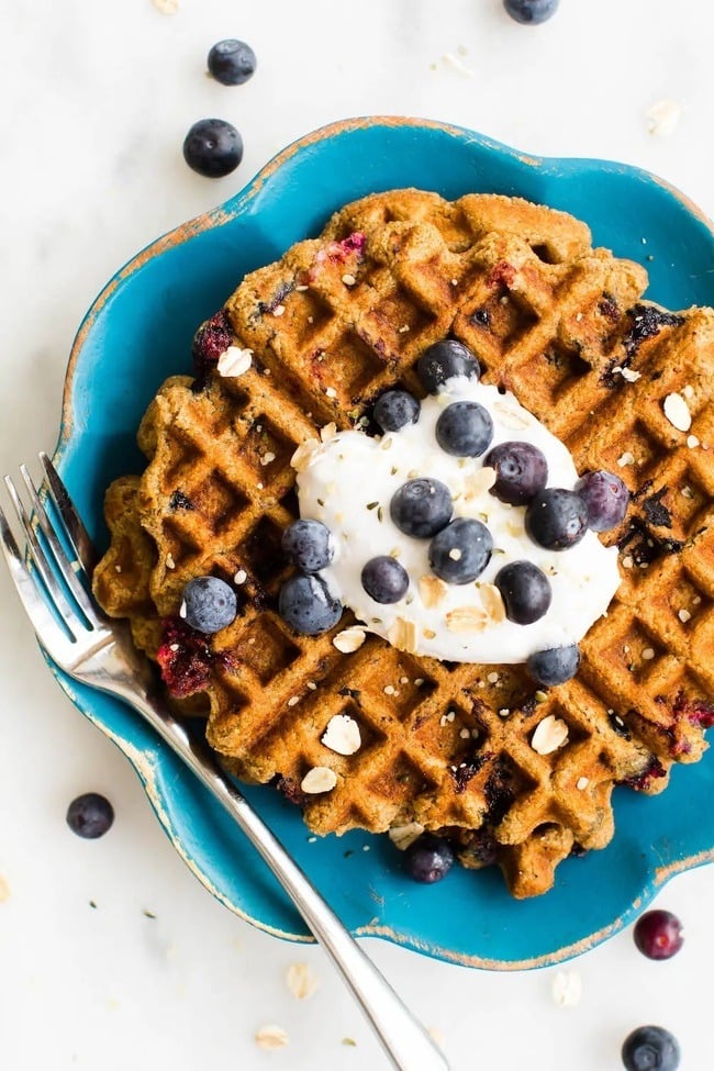 Blueberry Oat Flour Waffles