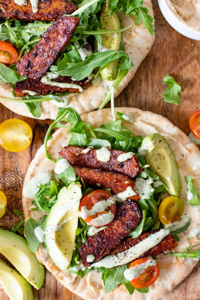 Tempeh Caesar Salad Pitas