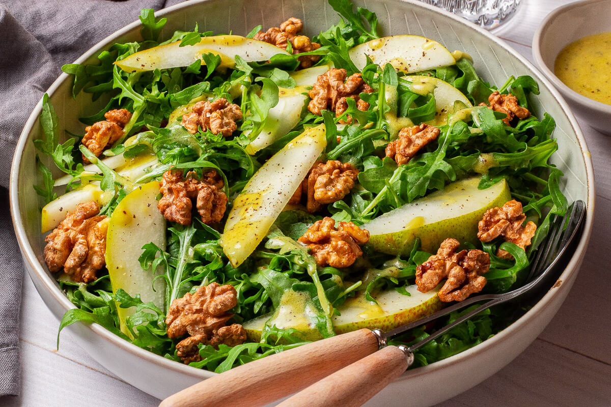 Arugula and Pear Salad (with Candied Nuts)