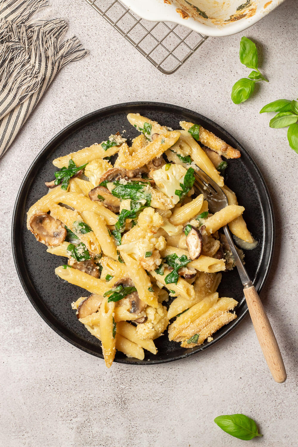 Vegan Cauliflower and Mushroom Pasta Bake