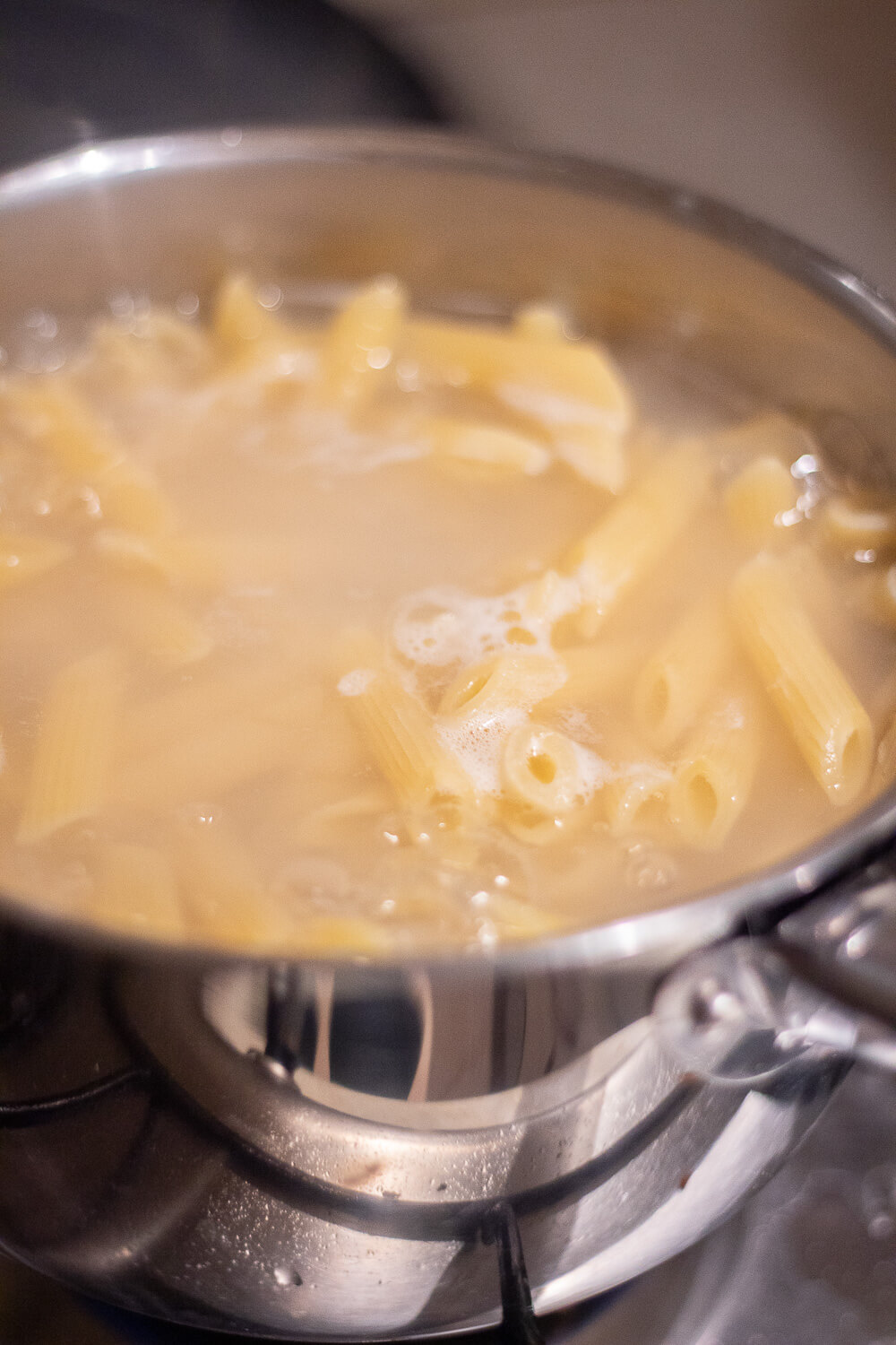 cooking pasta in a pot