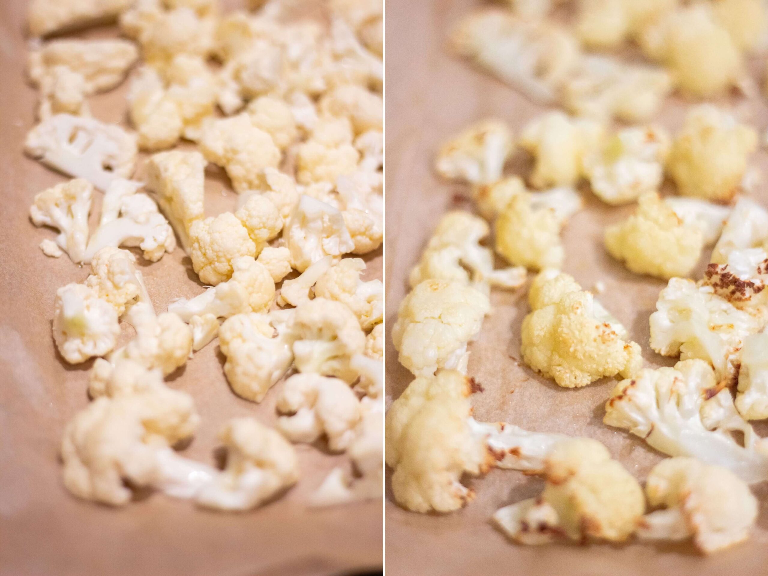 roasting cauliflower before and after